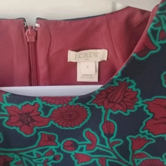 J CREW Factory Blue Burgundy Floral Print Short Sleeve Sheath Dress Sz 4 - Picture 3 of 5